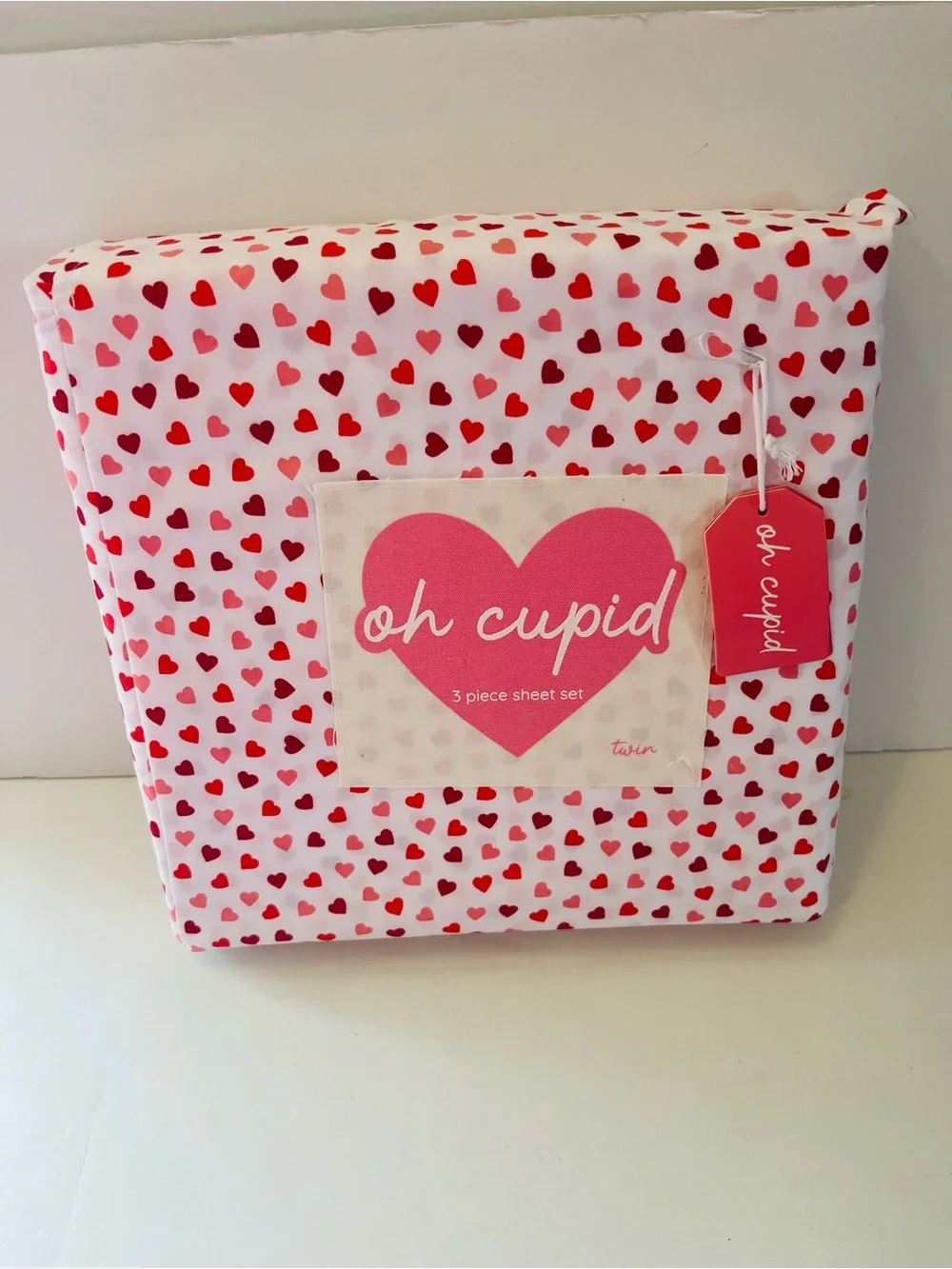 London Kaye & Oh Cupid Lot of 2 Twin Size Heart Valentine Sheet Sets Pink White